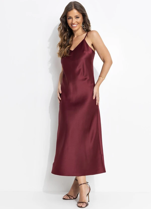 Quintess - Vestido Slip Dress Bordô em Crepe Plano 3