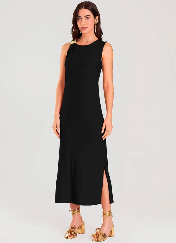 Dianna - Vestido Super Midi com Aviamento Preto