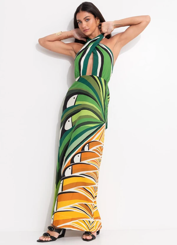 Farm - Vestido Transpassado Árvore  Tucano Verde 3