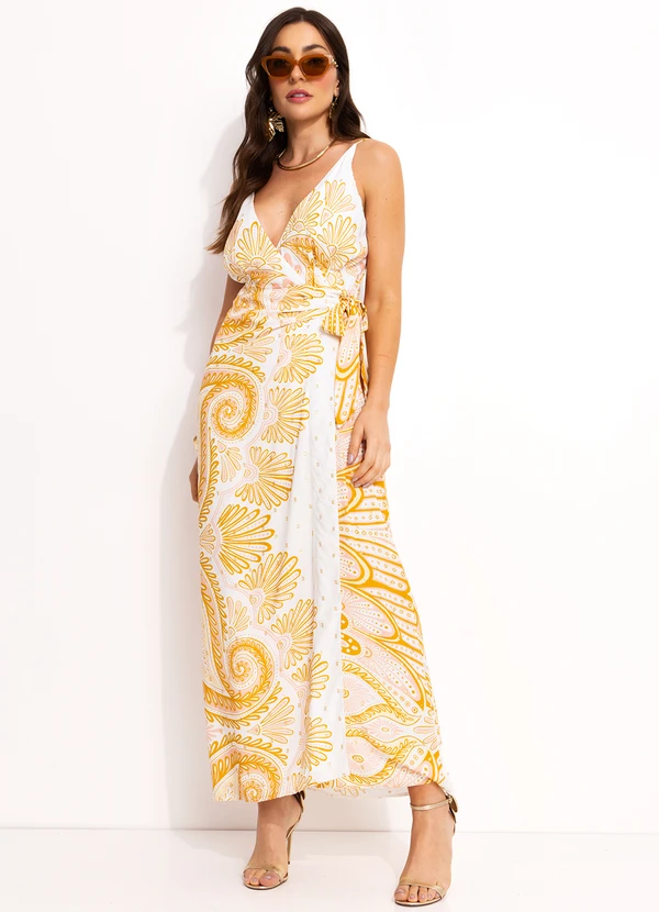 Farm - Vestido Transpassado em Viscose Amarelo 3