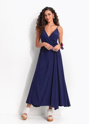 Farm - Vestido Transpasse Longo Azul - FARM