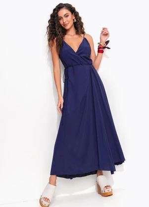 Farm - Vestido Transpasse Longo Azul - FARM