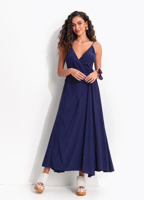 Farm - Vestido Transpasse Longo Azul