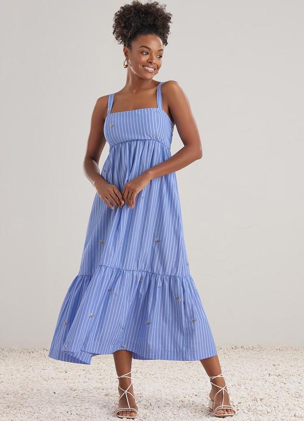 Angel Vestido Tricoline Bordado Azul