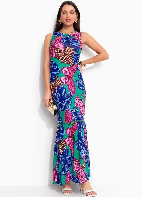 Quintess - Vestido Tropical Borboleta em Malha Fria