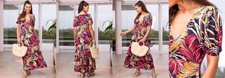 Vestido Tropical Color em Malha de Viscose