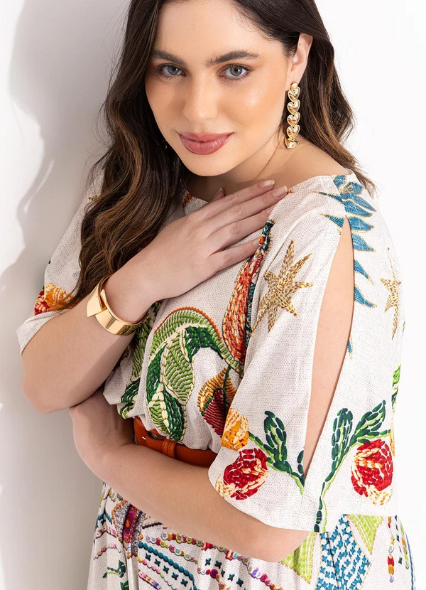 Quintess - Vestido Tropical Colorido em Malha Fria 11