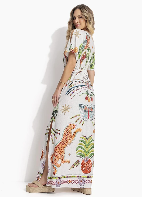 Vestido Tropical Colorido em Malha Fria Quintess