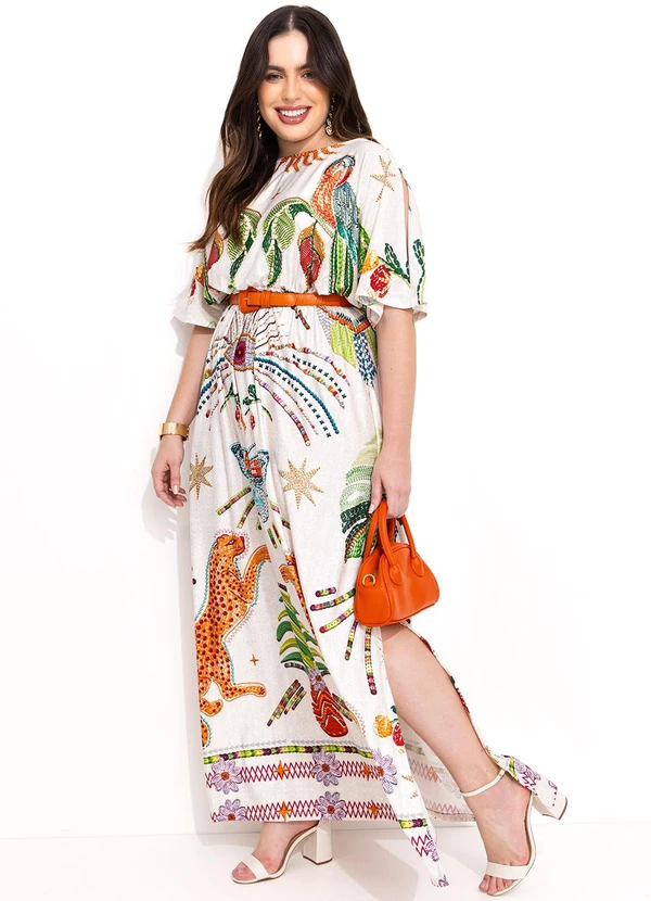 Quintess - Vestido Tropical Colorido em Malha Fria 9