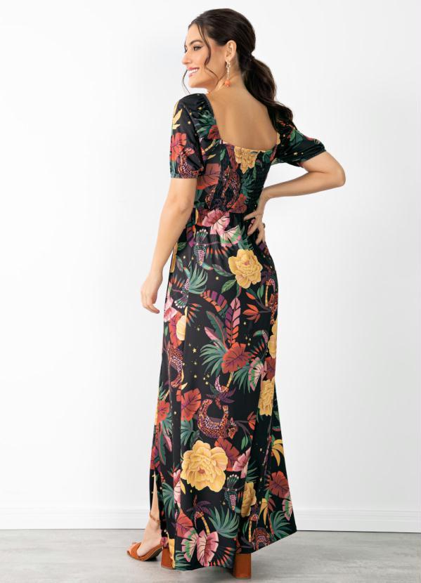 Quintess - Vestido Tropical Dark em Malha Fria com Fenda 3