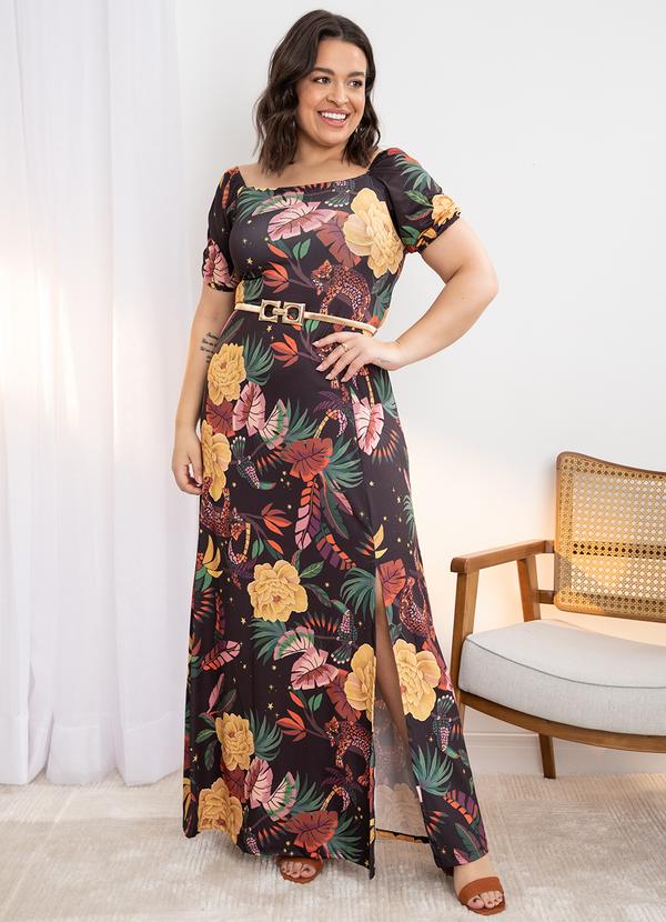 Quintess - Vestido Tropical Dark em Malha Fria com Fenda 4