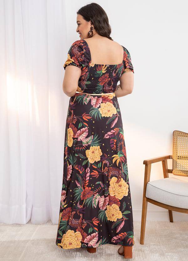 Quintess - Vestido Tropical Dark em Malha Fria com Fenda 5