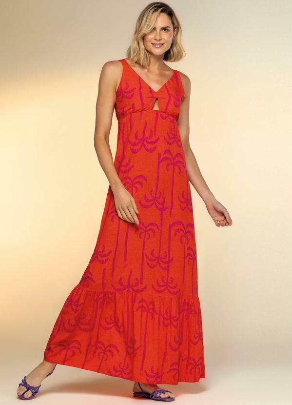 Marialícia - Vestido Tropical Longo Marialícia Laranja