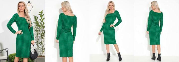Vestido Tubinho com Manga Longa Pied Poule Verde