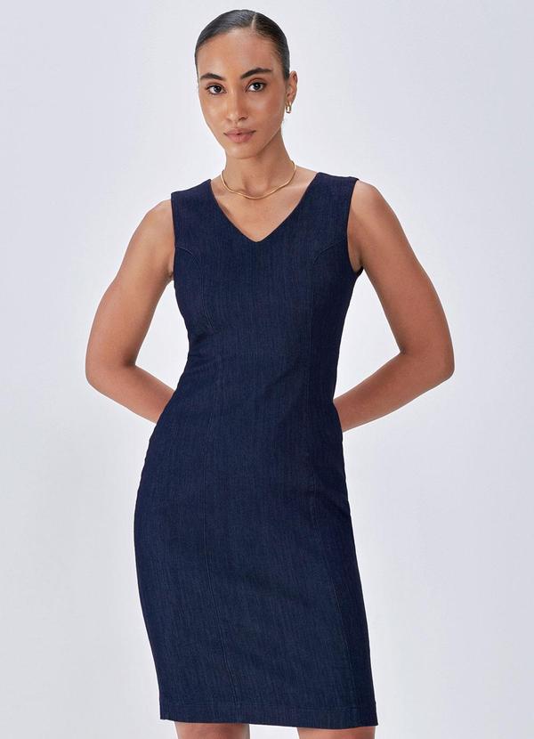 Principessa - Vestido Tubinho Jeans com Decote V Paulete Azul