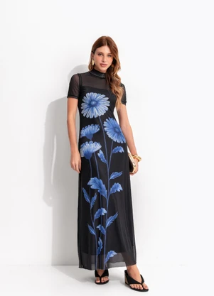 Farm - Vestido Tule Ciana Preto - FARM