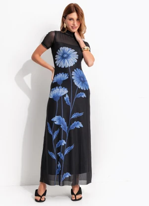 Farm - Vestido Tule Ciana Preto - FARM
