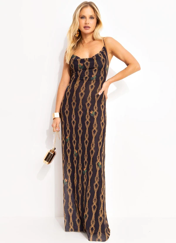 Farm - Vestido Tule Correnteza Preto