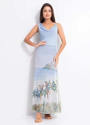 Farm - Vestido Tule Degage Rio Antigo Azul - FARM