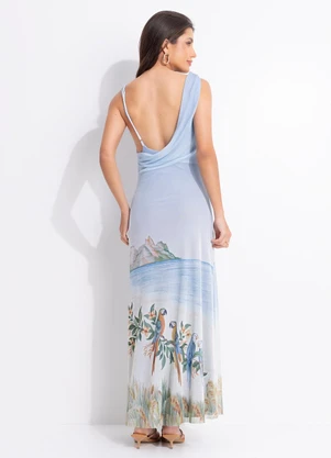Farm - Vestido Tule Degage Rio Antigo Azul - FARM
