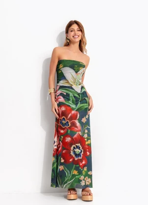 Farm - Vestido Tule Floral Belo Verde - FARM