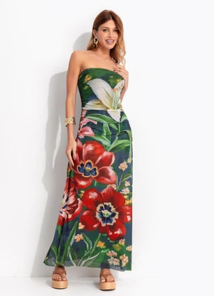 Farm - Vestido Tule Floral Belo Verde - FARM