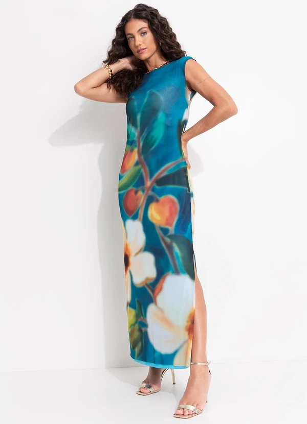 Farm - Vestido Tule Jardim Litoral Azul 4