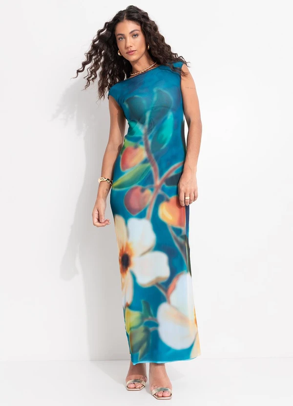 Farm - Vestido Tule Jardim Litoral Azul 6