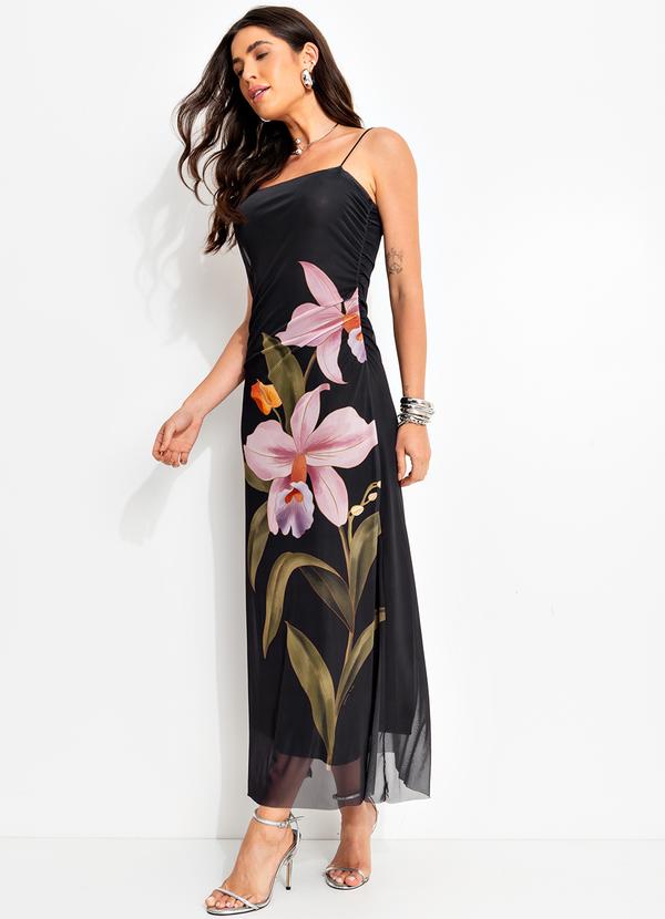 Farm - Vestido Tule Orquidea Preto