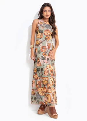 Farm - Vestido Tule Reto Boemia Azul - FARM