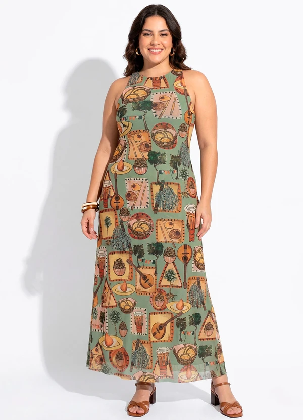 Farm - Vestido Tule Reto Boemia Azul