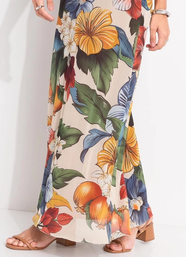 Farm - Vestido Tule Reto Tropicalzinho Bege 8