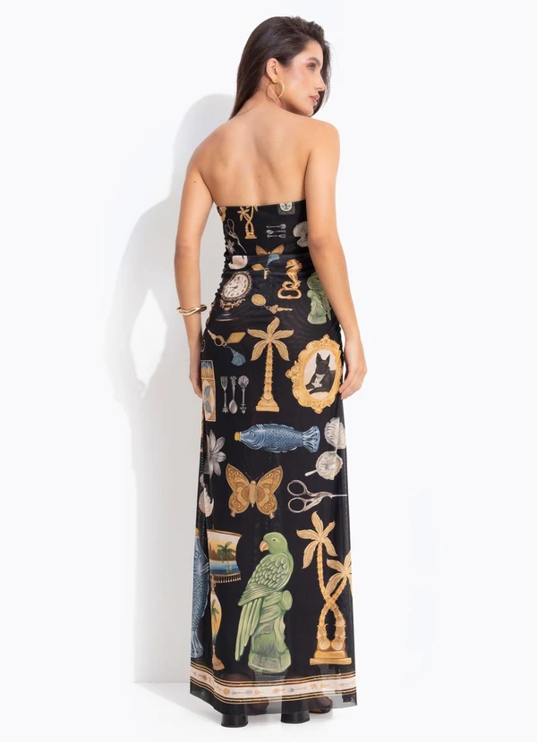 Farm - Vestido Tule sem Alça Bibelo Preto 2