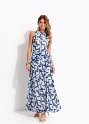 Farm - Vestido Tule Tuca Tropical Off White - FARM