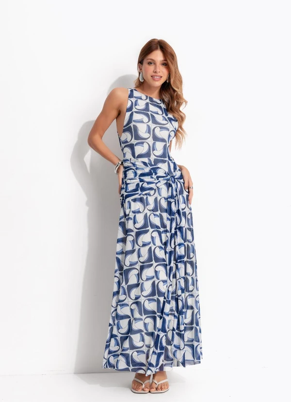Farm - Vestido Tule Tuca Tropical Off White