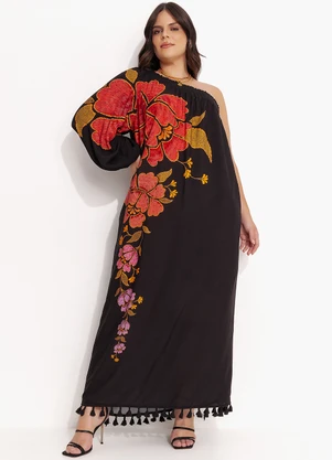 Farm - Vestido um Ombro Só Madalena Preto - FARM