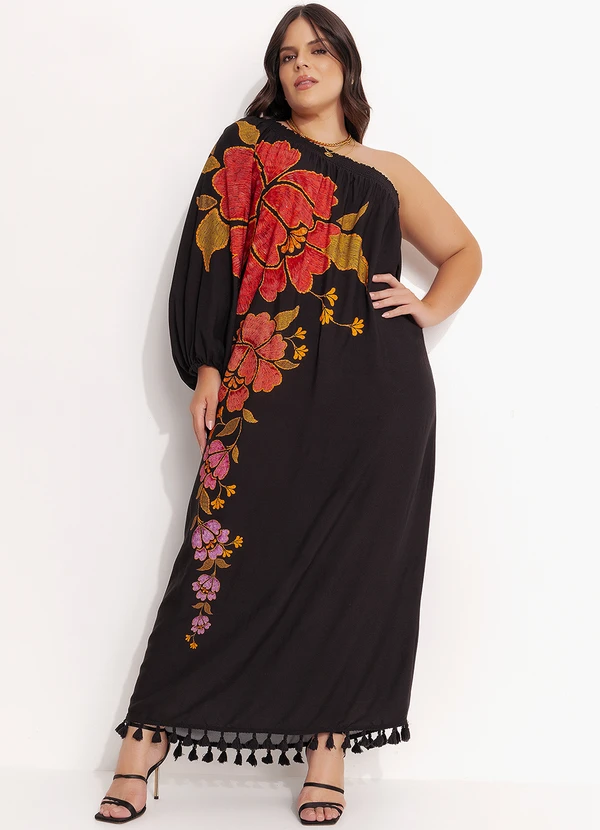 Farm - Vestido um Ombro Só Madalena Preto 10