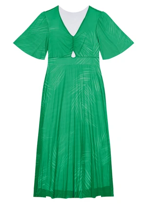 Malwee - Vestido Verde Amplo Abstrato em Tule - MALWEE
