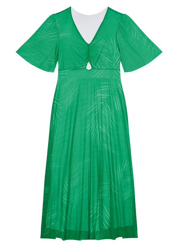 Malwee - Vestido Verde Amplo Abstrato em Tule 2