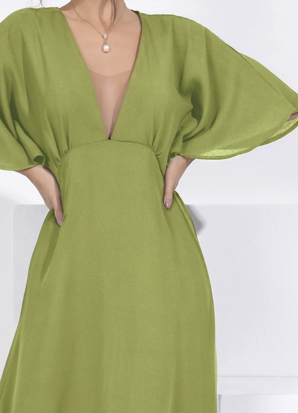 Quintess - Vestido Verde Claro em Crepe Plano 3
