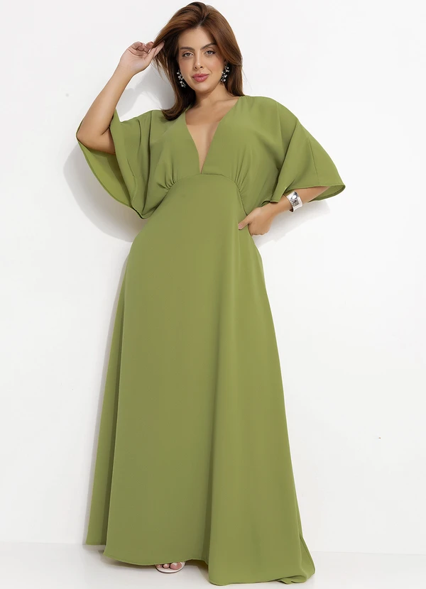 Quintess - Vestido Verde Claro em Crepe Plano 4