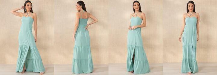 Vestido Verde com Al�as Cruzadas