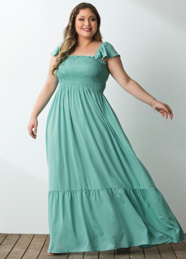 Quintess - Vestido Verde com Babados nas Alças e na Barra 4