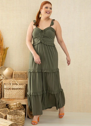 Quintess - Vestido Verde com Cordel para Franzir no Busto - QUINTESS