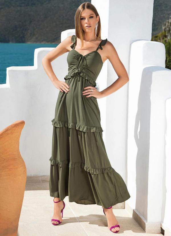 Quintess - Vestido Verde com Cordel para Franzir no Busto 8