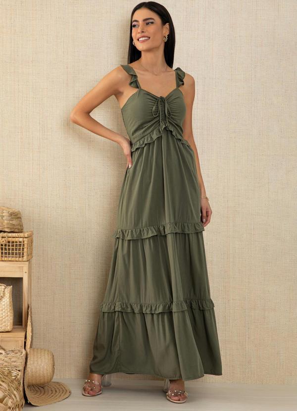 Quintess - Vestido Verde com Cordel para Franzir no Busto 6