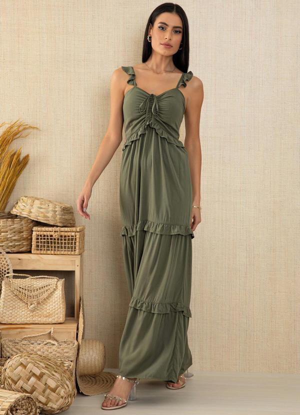 Quintess - Vestido Verde com Cordel para Franzir no Busto 4