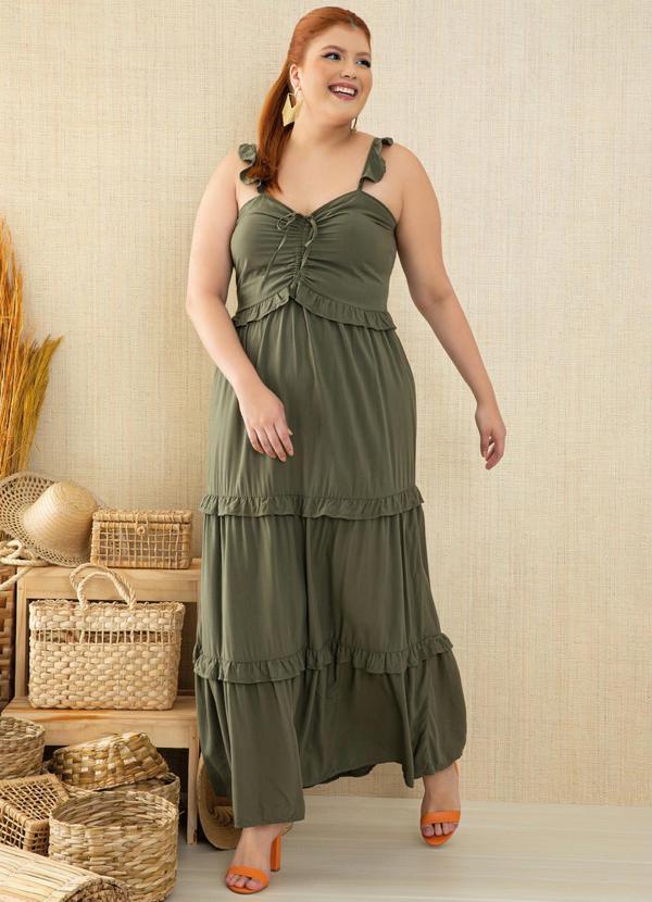 Quintess - Vestido Verde com Cordel para Franzir no Busto 3