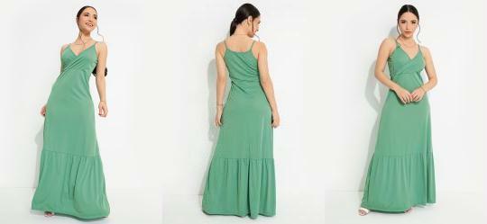 Vestido Verde com Decote Transpassado