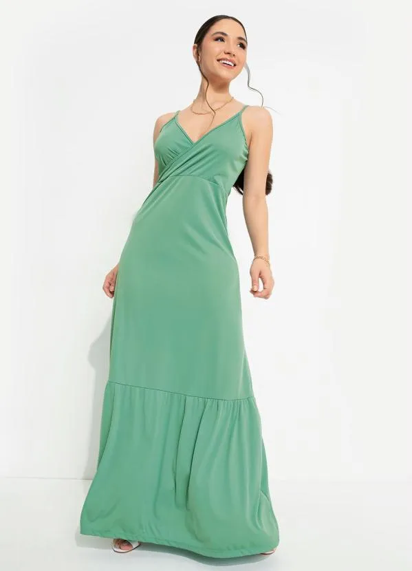 Moda Pop - Vestido Verde com Decote Transpassado